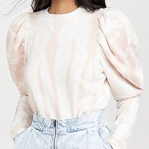 Ulla Johnson Puff Sleeve Tie-Dye Pink Sweatshirt Philo, Small